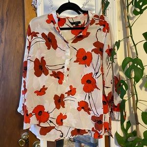 J.Crew 100% silk top, cream with floral print